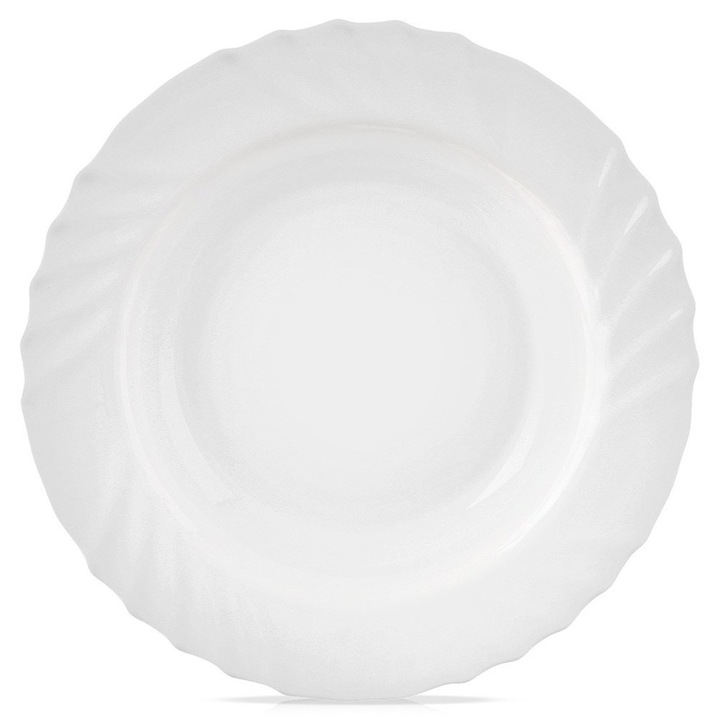 Farfurie De Pranz, Orion, Luna, 350 ml, 22.5x22.5x3 cm, Sticla, Potrivita Pentru Masina De Spalat Vase Si Cuptorul Cu Microunde, Margine Ondulata, Alba