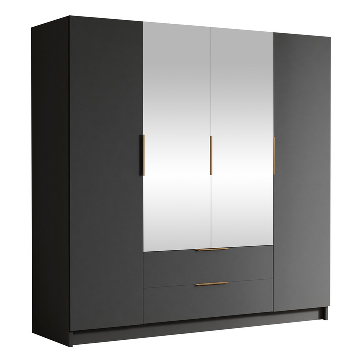 Dulap cu oglinda Betaso II 200, MIRJAN 24, negru + auriu, 200x60x216 cm