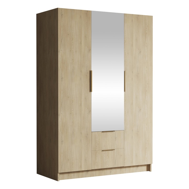 Dulap cu oglinda Cumair II 150, MIRJAN 24, stejar cremona + auriu, 150x60x216 cm