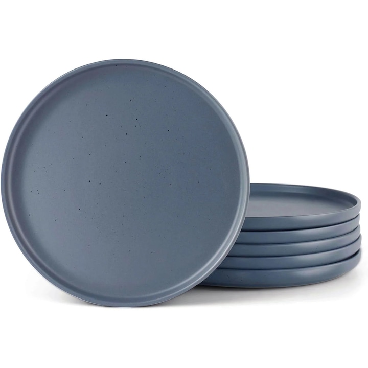 Комплект от 4 широки чинии, керамични, 26 см, антрацитно-сини с черни точки, Callena Nordic Simplicity