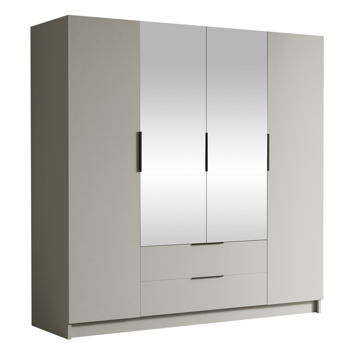 Dulap cu oglinda Betaso II 200, MIRJAN 24, casmir + negru, 200x60x216 cm