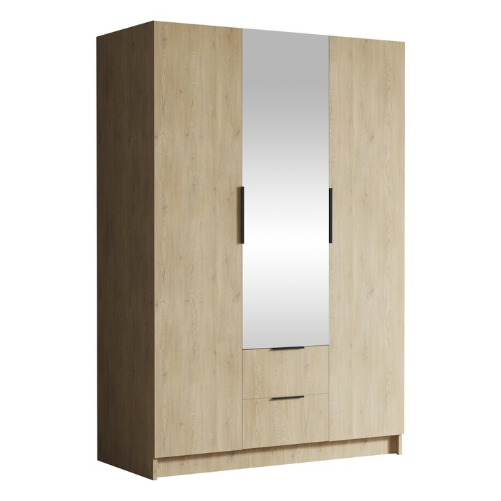 Dulap cu oglinda Cumair II 150, MIRJAN 24, stejar cremona + negru, 150x60x216 cm