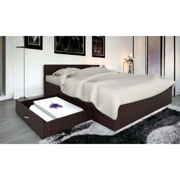 Pat Valentina Wenghe cu Sertar Mixbo, Pal Melaminat 18 mm, 160 x 200 cm