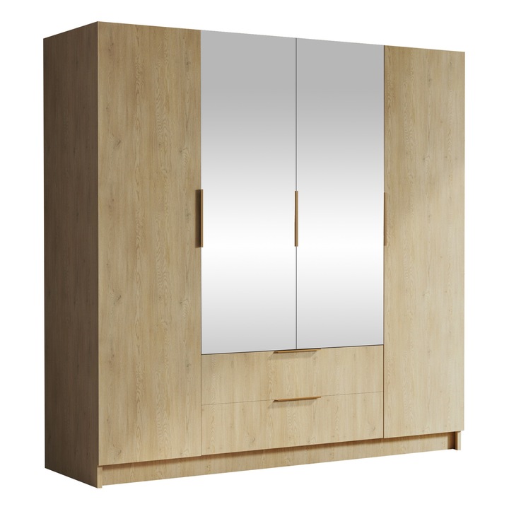 Dulap cu oglinda Betaso II 200, MIRJAN 24, stejar cremona + auriu, 200x60x216 cm