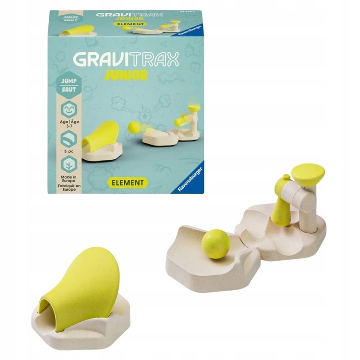 Комплект Skochet, Елемент за писта с топки, Ravensburger, Gravitrax Junior, Материал: биопластичен дървен материал, Детска възраст 3+, Брой елементи: 5, Размери: 10 x 10 x 10 см, Многоцветен, 5
