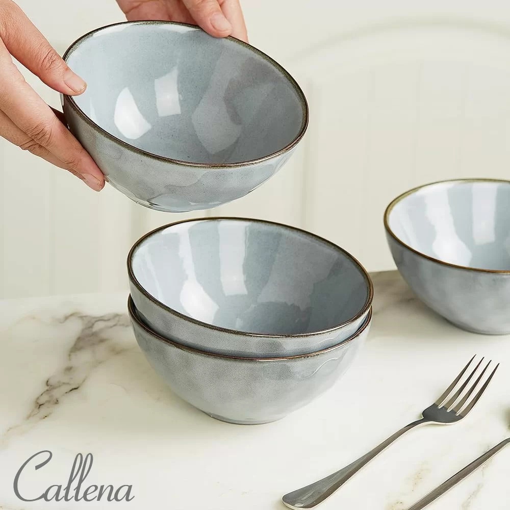 Callena Set de 4 boluri de ceramică Belle Époque albastru, 700 ml
