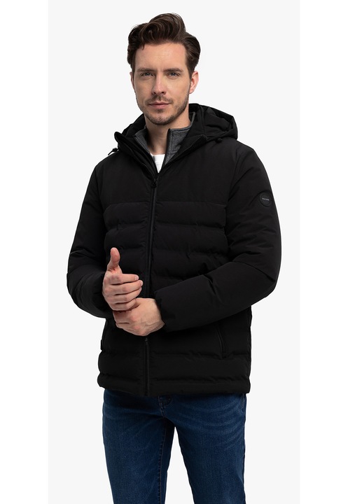 Geaca matlasata cu gluga detasabila Volcano J-Gawir, barbati, negru, Negru