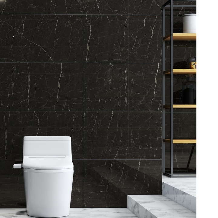 Panou SPC Premium Marble Series, Impermeabil si Ultra-Durabil, 900 x 450 x 4 mm (0, 41mp), culoare Black Onyx Lucios - Marmura Calcedonia, Velvet Design