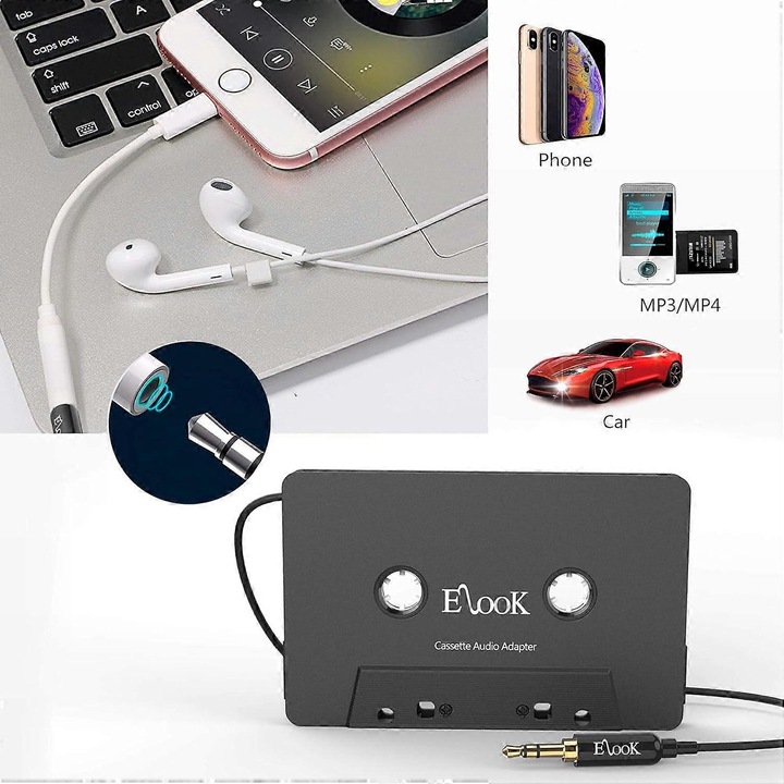 Adaptor Cassette Auto, Set cu Adaptor Smartphone la Jack 3.5mm, Compatibilitate Puternica, Design Confortabil
