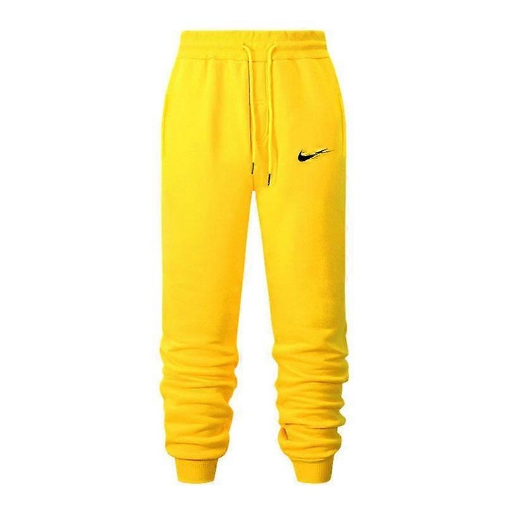 Férfi sportnadrág, sárga, poliészter, magas derekú, húzózsinóros