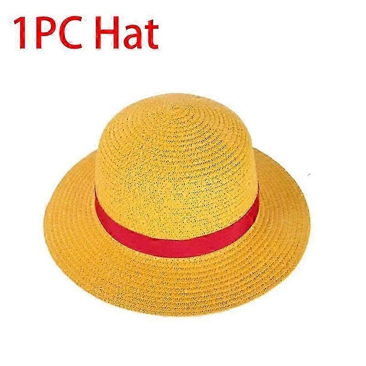 Costum anime Luffy, kimono rosu, set cu palarie, unisex, pentru adulti