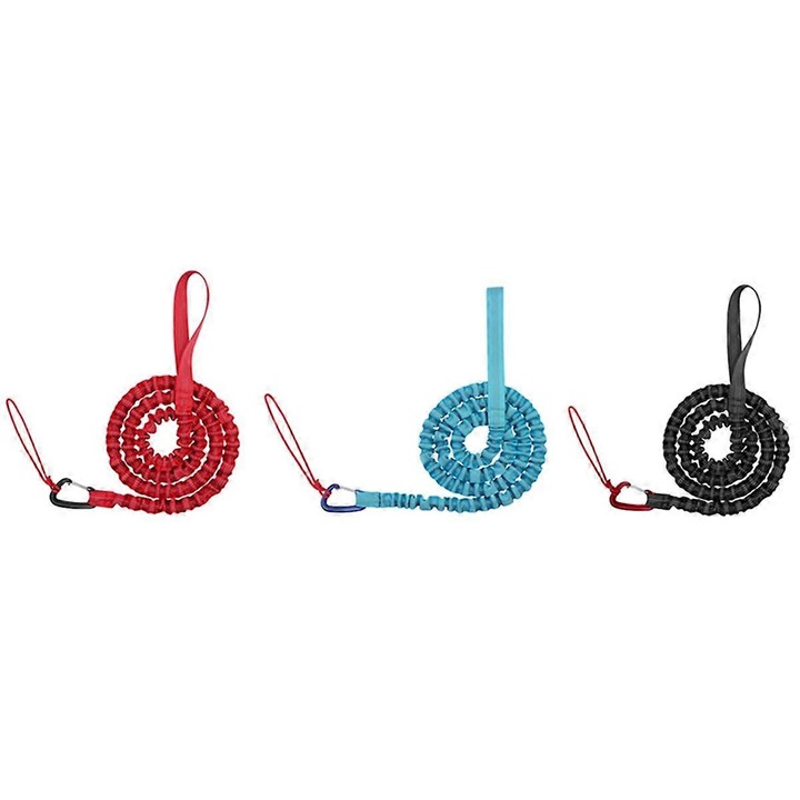 Set 3 buc franghie de remorcare bicicleta, rosu-albastru-negru, 1.7x3m, material nylon si metal