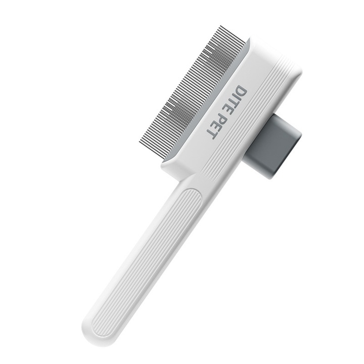 Perie trimmer pentru caini si pisici, cu buton de eliminare a parului, otel inoxidabil, pentru par scurt