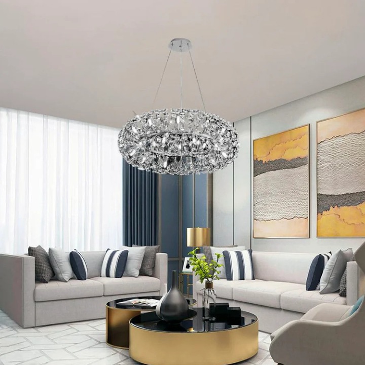 Кристален полилей SEGOVIA Magno 5x E14, диаметър 60 см, лъскаво сребристо, регулируема височина