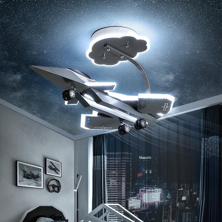 LED полилей FIGHTER, 100W, 73X47X38 см, Студена/Топла/Неутрална светлина, Подвижни крила на самолет, Сребрист