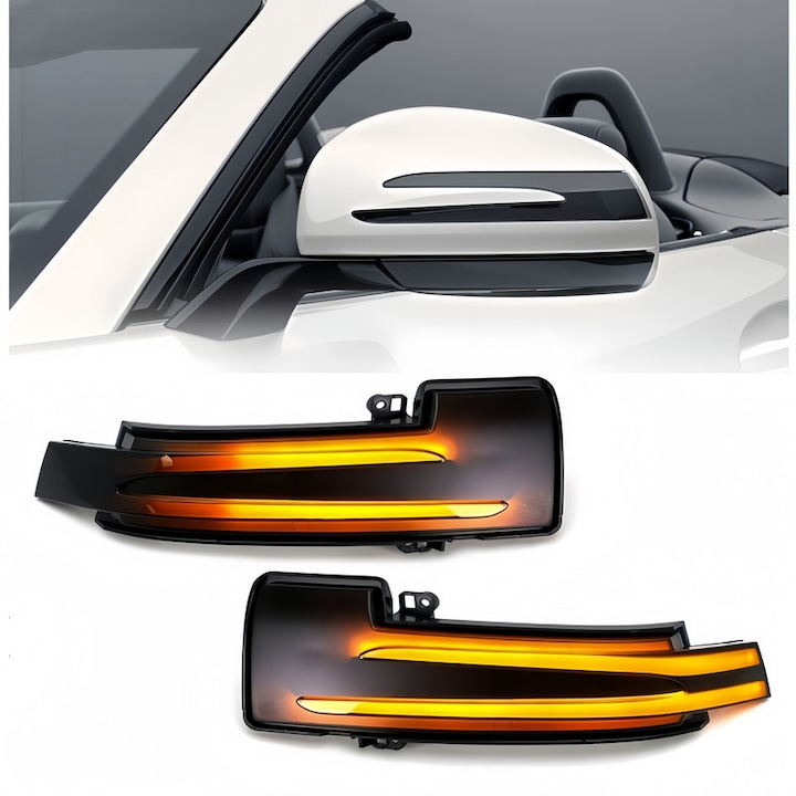 Set 2 Semnalizari Led Oglinda Dinamice, SPARKZA, Pentru Mercedes Benz W176, W246, W212, C117, GLA, W221, W218, ‎Negru afumat