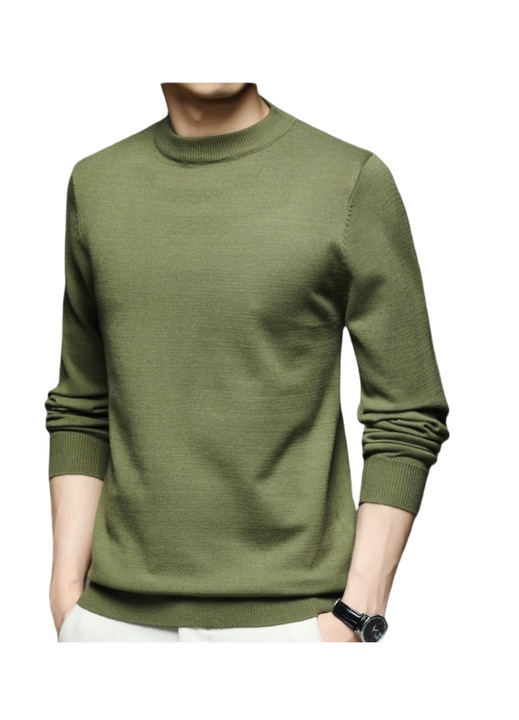 Pulover barbatesc, Dierouya, guler inalt, maneca lunga, verde, L, viscoza