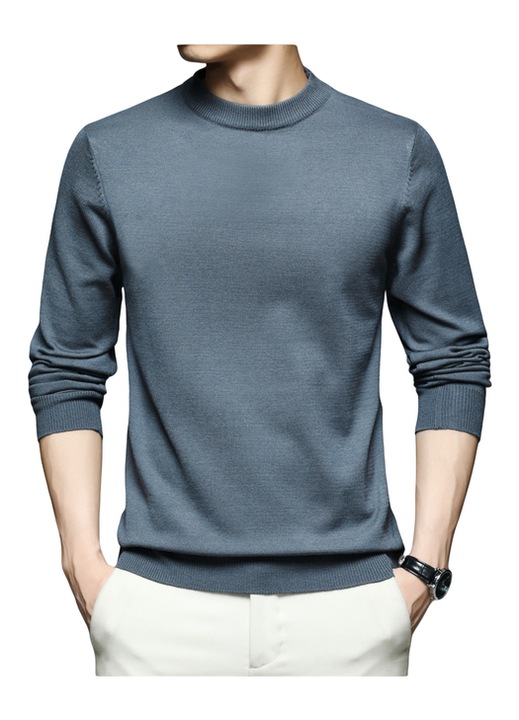 Pulover barbatesc, Dierouya, guler inalt, maneca lunga, gri, M, viscoza