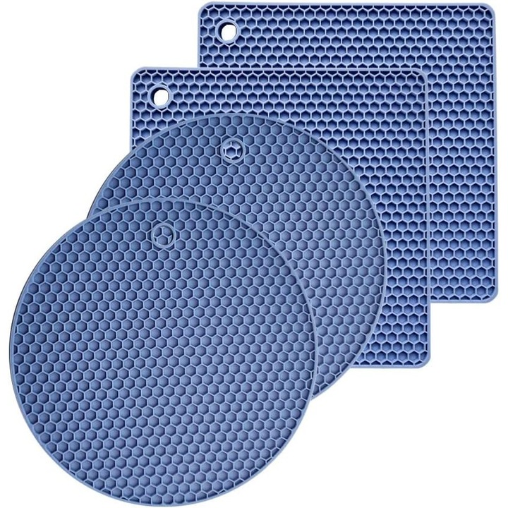 Set 4 suporturi din silicon pentru vase fierbinti, ALLFYL, Dimensiune 18x18 cm, rezistente la caldura, non-alunecare, usor de curatat