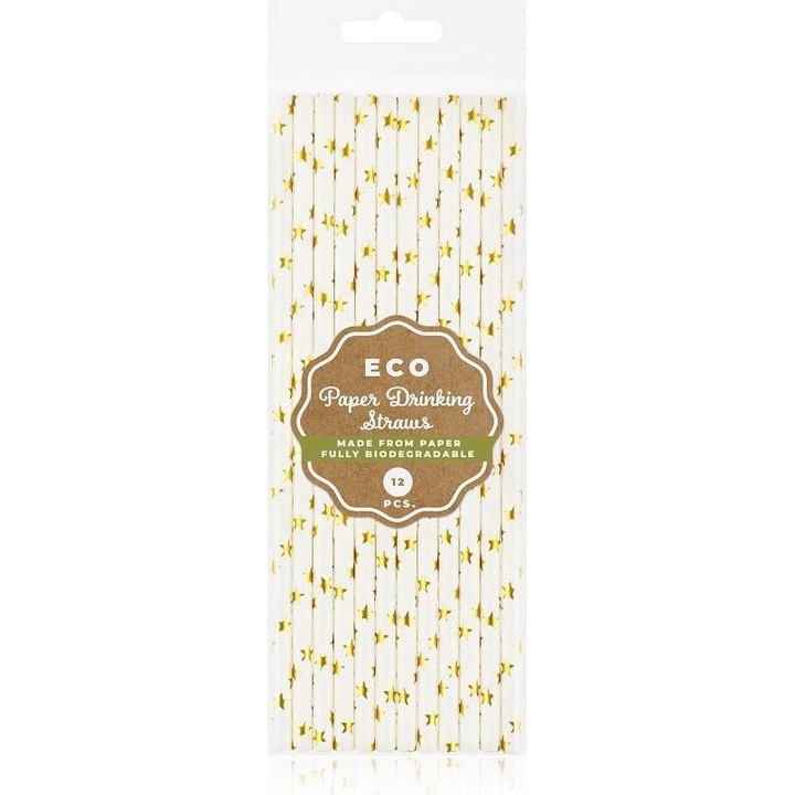 Хартиени сламки, GoDan, 12 броя, златни, 6x197 мм