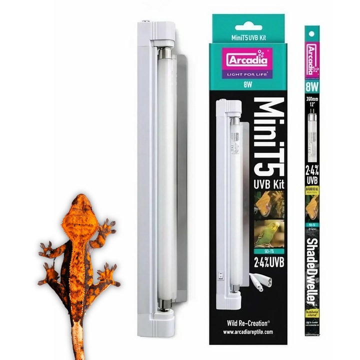 Лампа за дървесни хлебарки Arcadia Mini T5 Kit, 8W, 2,4% UVB / 12% UVA, 34x30cm, пълен комплект