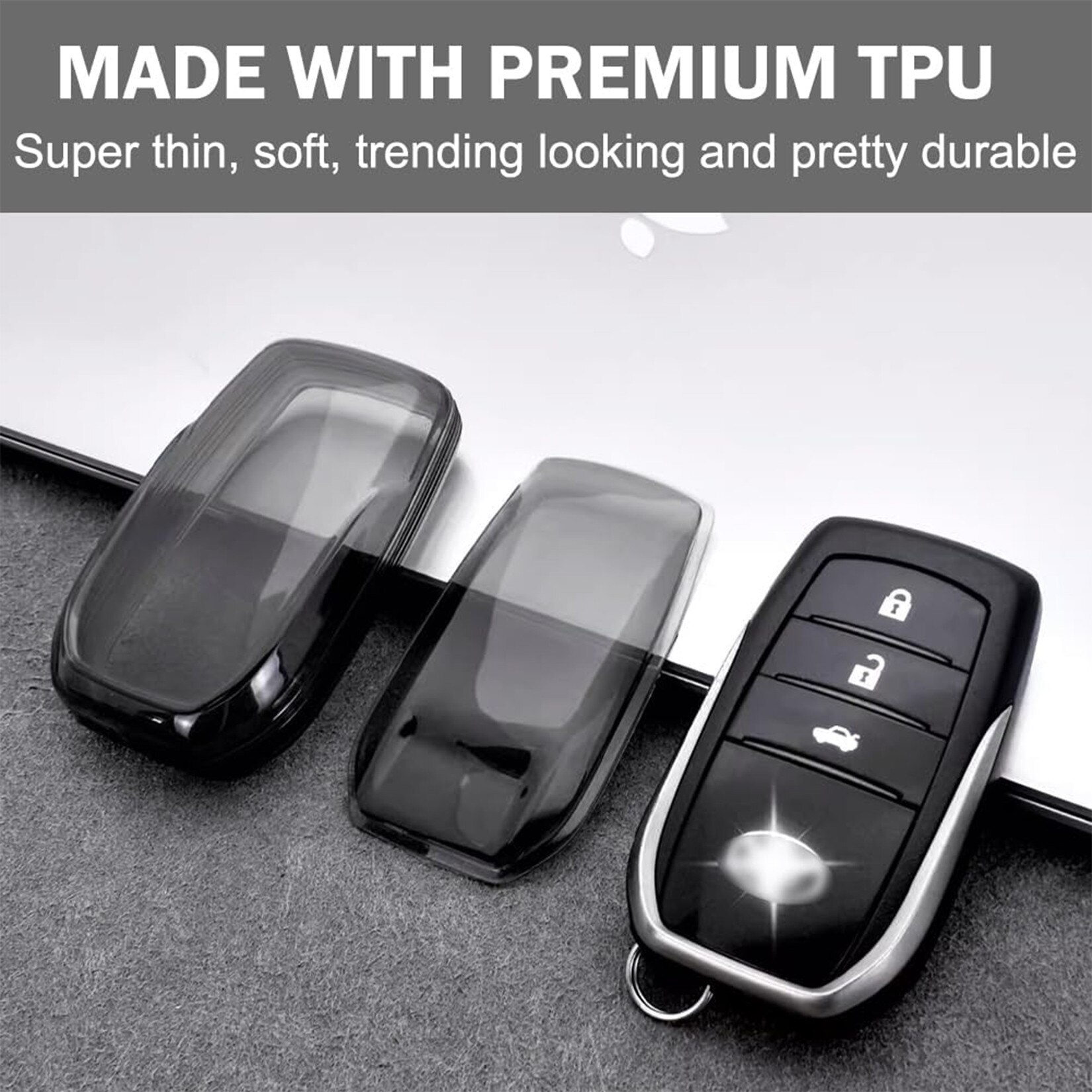 TECART Custodia intelligente per chiave auto, adatta per Toyota Camry CHR RAV4 Auris Yaris Prius Aygo Corolla Prado Crown Metal Custodia per chiavi auto, 3 pulsanti, A-argento., 3-Taste