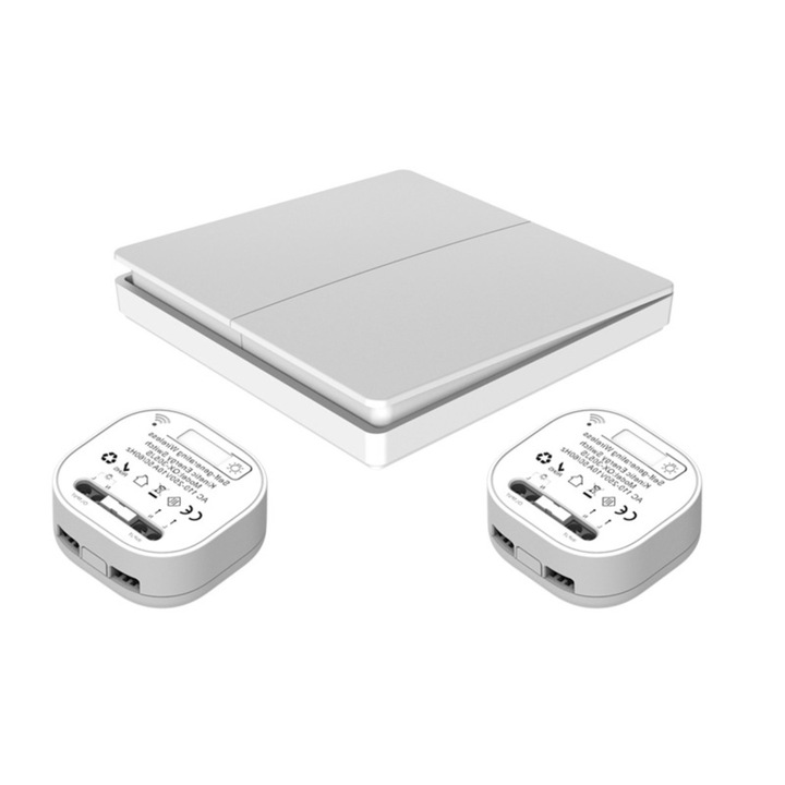 Set intrerupator cinetic RF433, 2 canale, alb, 2 receivere inteligente, control de pe telefon, impermeabil