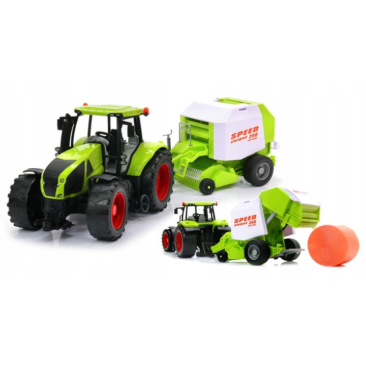 Távirányítós traktor, 1:24, traktor, bálázó, szalmabálák, műanyag, Többszínű
