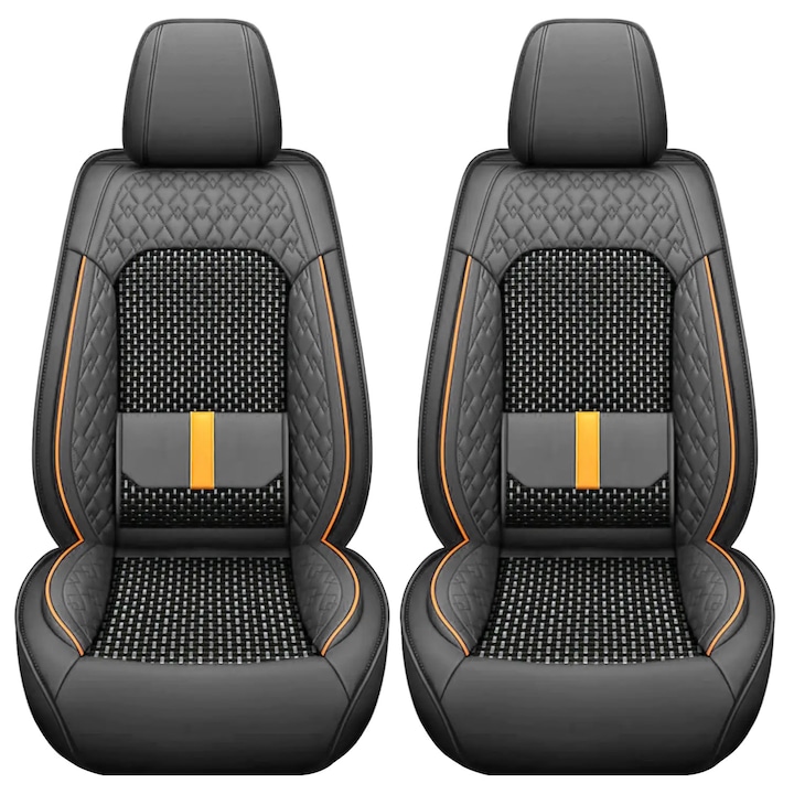 Set 2 Huse Scaune Auto Elindor®, Piele Ecologica/Textil, Protectie Scaun Sofer, Montaj Rapid, Husa Impermeabila, Acoperire Spatar si Sezut, Accesorii Masina Interior, Universale Compatibile cu VW, Dacia, Renault, BMW, Ford, Skoda, Hyundai, Gri