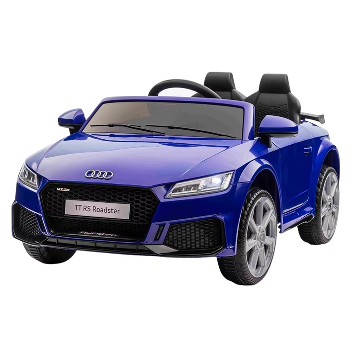 Masinuta electrica pentru copii Audi TTRS Roadster Saphire Blue 12V cu licenta, motoare 2x30w, roti EVA, scaun din piele, usi cu deschidere, faruri si stopuri LED, unitate audio cu muzica, centura de siguranta