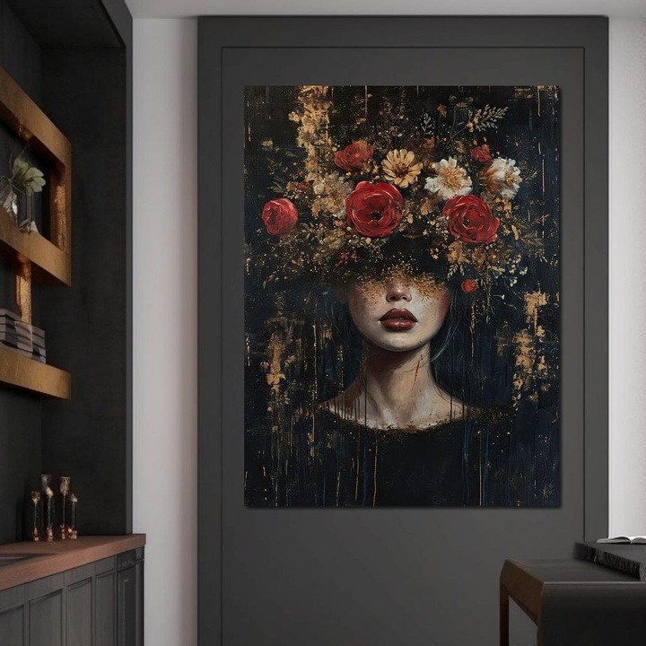 Премиум картина върху платно, LuxCanva® G1200, Кралица на нощните цветя, 100 X 135 см, 100% памучно платно 400 г/м2, рамка, дърво, градина, интериор, рози, тишина, сънуване, венчелистчета, природа, розово, митологично, великолепие, офис, хол, спалня