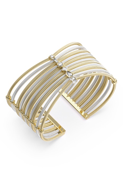 GUESS, Bratara decorata cu cristale, fara inchidere, Auriu/Argintiu, 14.6 CM