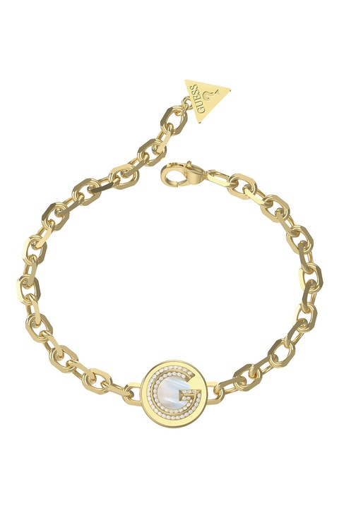 GUESS, Bratara din otel cu logo, Auriu/Transparent, 14.6 CM