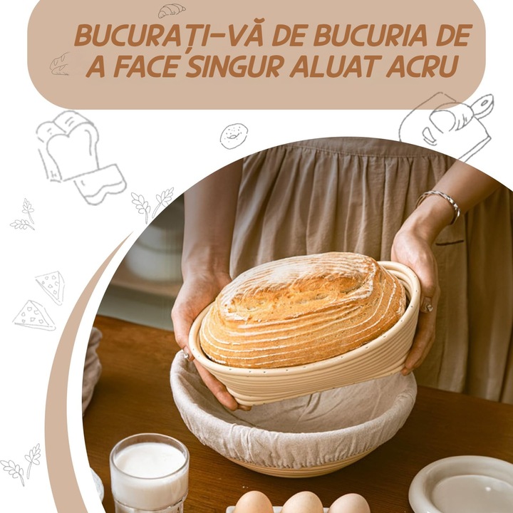Set 2 cosuri de fermentare pentru paine si accesorii, XICENRM®, rotund si oval, 9x9cm si 10x5.7cm, 9 piese, culoare maro