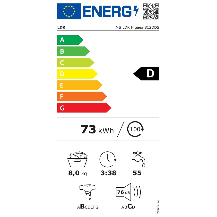 Masina de spalat rufe LDK Higeea 812DDS, 8 Kg, Clasa D, 1200 rpm, 15 programe, Anti-Alergic, Amanare pornire, Display LED, Argintiu