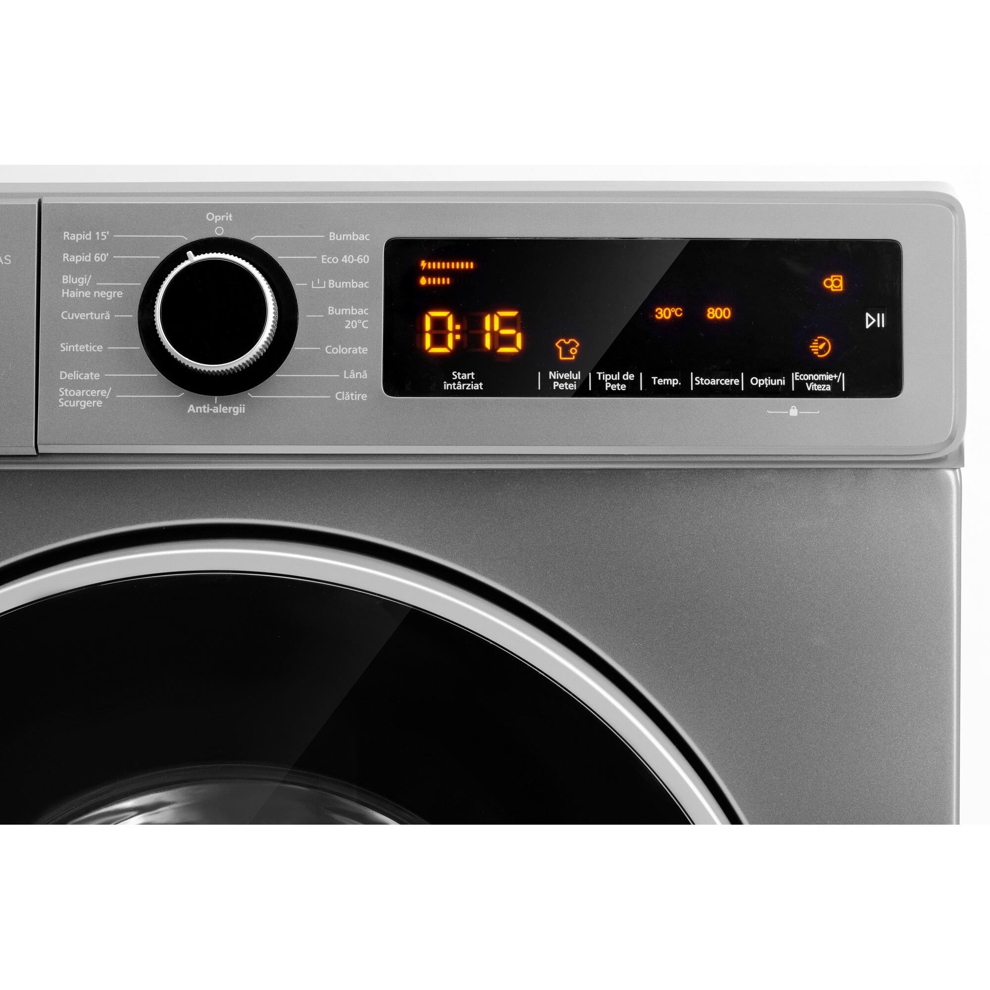 Masina de spalat rufe LDK Higeea 914DIAS, 9 Kg, Clasa A, 1400 rpm, 15 Programe, Anti-Alergic, Selectare nivel murdarie, Selectare tip pata, Prespalare, Amanare pornire, Calcare usoara, Motor inverter, Argintiu