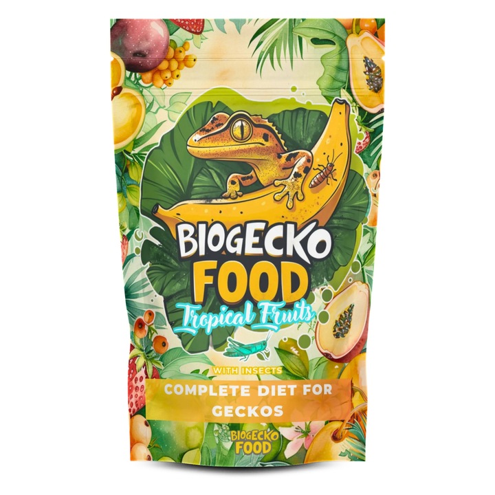 BioGecko eledelkészlet - 100 g, teljes értékű eledel gyümölcsevő gekkóknak, banánnak és trópusi gyümölcsöknek, gluténmentes, adalékanyagoktól mentes