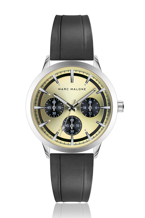 Marc Malone, Часовник с хронометър и силиконова каишка, Сребрист, Черен