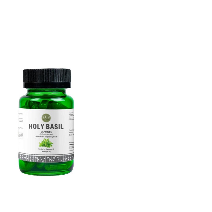 Capsule busuioc sfant (Tulsi) - 60 capsule, vegan, fara alergeni, fara conservanti, pentru sanatatea respiratorie