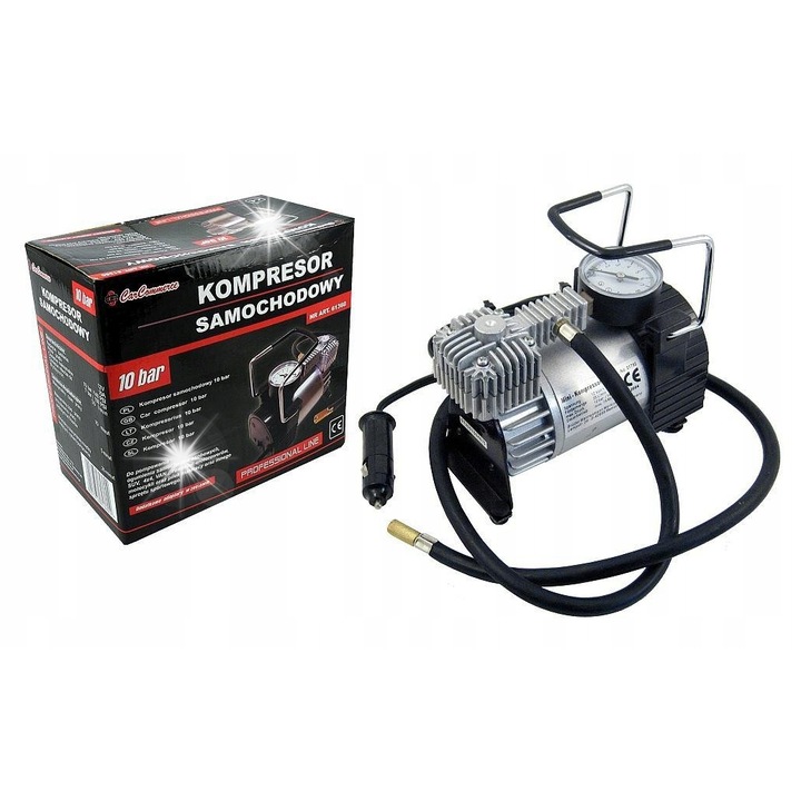 Carcommerce fém autókompresszor 12V 10 bar, 35L/perc, tartozékkészlettel, 1m tömlővel, 3m kábellel