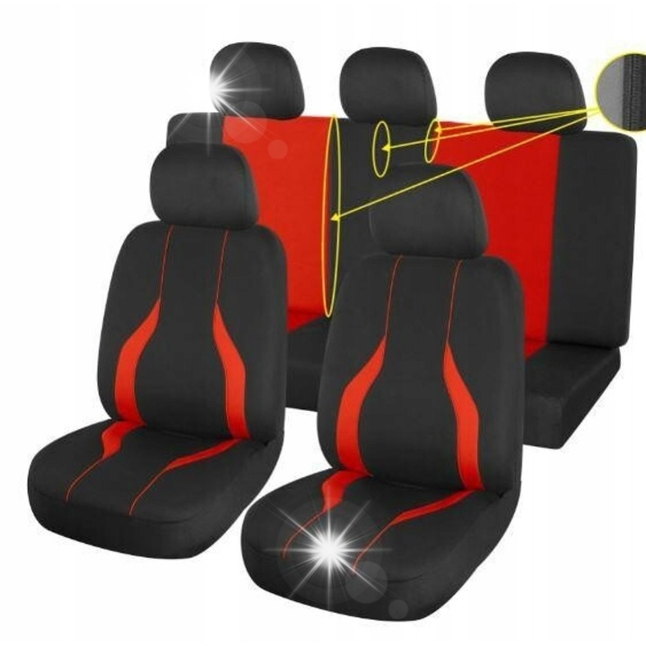 Univerzális Autó Üléshuzat Szett BOLERO, Fekete/Piros Szín, Univerzális Méret