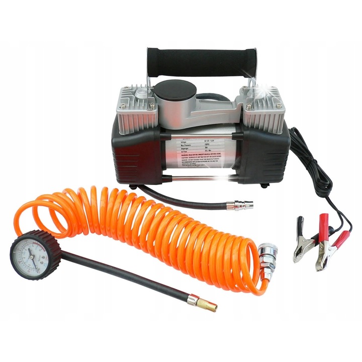 Autó kompresszor 12V 10 bar, Carcommerce, készlet táskával és adapterekkel, 24,5x21x9cm