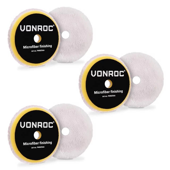 Mikroszálas polírozó párnák, VONROC, PM825AA, Ø125mm, 3 db készlet