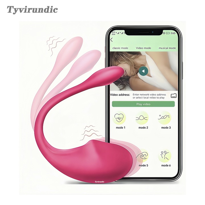 Vibrator Dublu Tyvirundic - Forma Brotac, Roz, Rezistent la Apa, Control prin Aplicatie, 10 Moduri Vibratie, Silicon Premium