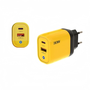Incarcator super rapid 2in1 pentru telefon, 30W, USB-C, USB-A, PD25W, QC3.0, PD3.0, PPS, incarcare rapida simultana, protectie inteligenta de siguranta, PC+ABS, indicator luminos, compatibil cu Apple/Samsung/iOS/Android/tablete/casti/ceasuri, galben