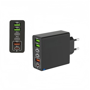 Incarcator rapid 6in1 pentru telefon,3 USB-C, 3 USB-A, PD22W, 2.4A, QC3.0, PD3.0, PPS, incarcare rapida simultana fara scadere de viteza, protectie inteligenta de siguranta, Compatibil cu Apple/Samsung/ios/Android/tablete/casti/ceasuri, negru