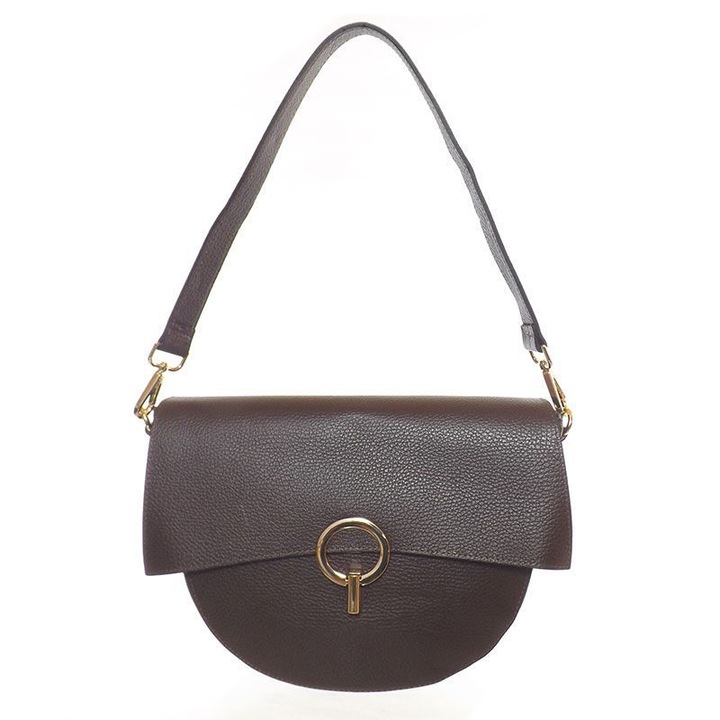 Geanta de dama, maro, piele, 26 x 23 x 8 cm