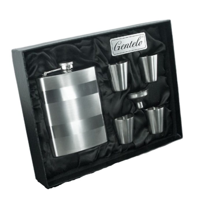 Sticla Gentelo, 236,59 ml, set cu pahare, inox