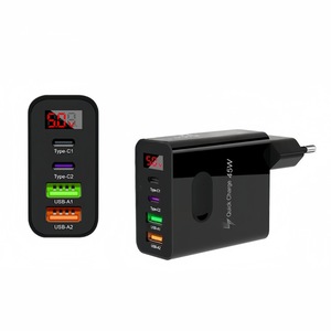 Incarcator rapid 4in1 pentru telefon, 45W, 2USB-C, 2USB-A, QC3.0, PD3.0, PPS, 3.1A, incarcare rapida simultana fara scadere de viteza, Protectie inteligenta de siguranta, afisaj LED digital, pentru Apple/Samsung/ios/Android/tablete/casti/ceasuri, negru