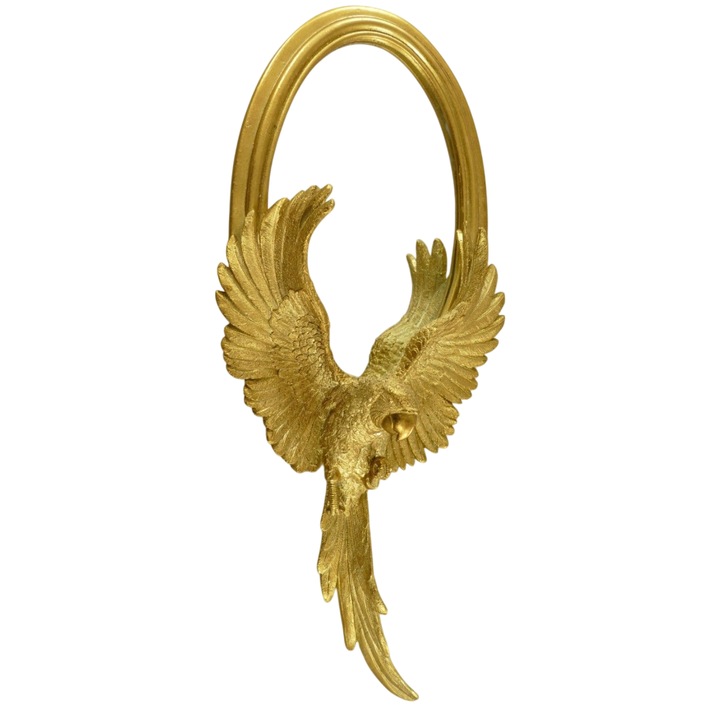 Oglindă decorativă de perete cu papagal auriu, 59x26x8cm, finisaj auriu, calitate premium